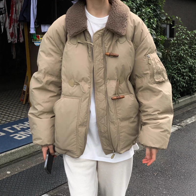 Now~ Korean Dongdaemun Wholesale 2025 Autumn and Winter Self Service Fashion Turn-Down Collar Horn Button down Jacket Outerwear