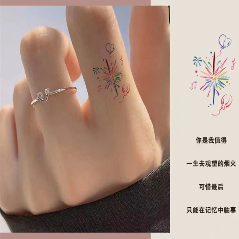 Fireworks Tattoo Sticker Waterproof Women's Lasting Finger Collarbone Wrist Advanced Sense Niche Washable Sticker Simulation Cute Fireworks Tattoo Sticker Waterproof Women's Lasting Finger Collarbone Wrist Advanced Sense Niche Washable Sticker Simulation Cute