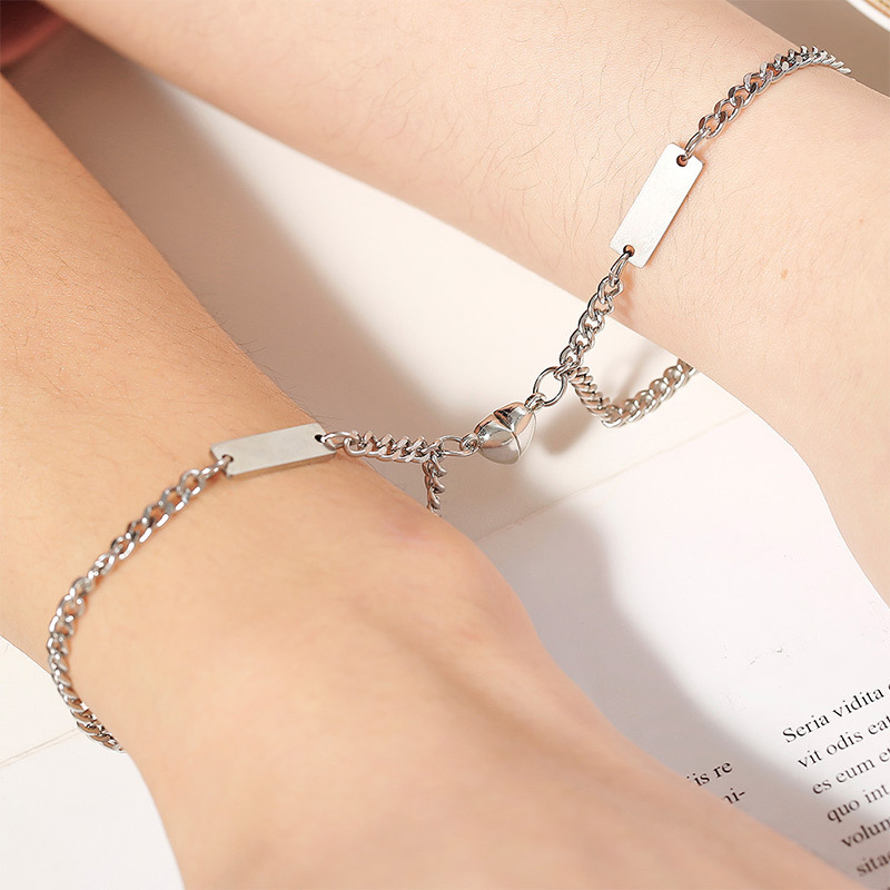 Stainless Steel Love Magnet Titanium Steel Bracelet Simple Pendant Engraved Couple Jewelry Fashion Commuter Accessories