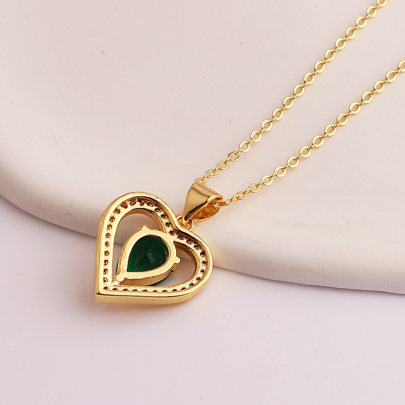 Fashion Heart Shape Copper Plating Inlay Zircon Pendant Necklace 1 Piece