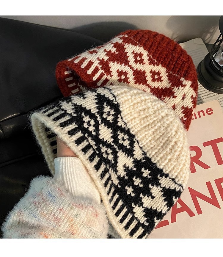 Vintage schwarze Fischermütze mit Karomuster für Damen, Herbst/Winter, gesichtsschlankmachend, vielseitig, für großen Kopfumfang, Strickmütze_voghion.com