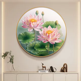 和气生财正对门入户画新中式招财镇宅荷花客厅装饰画高端餐厅壁画