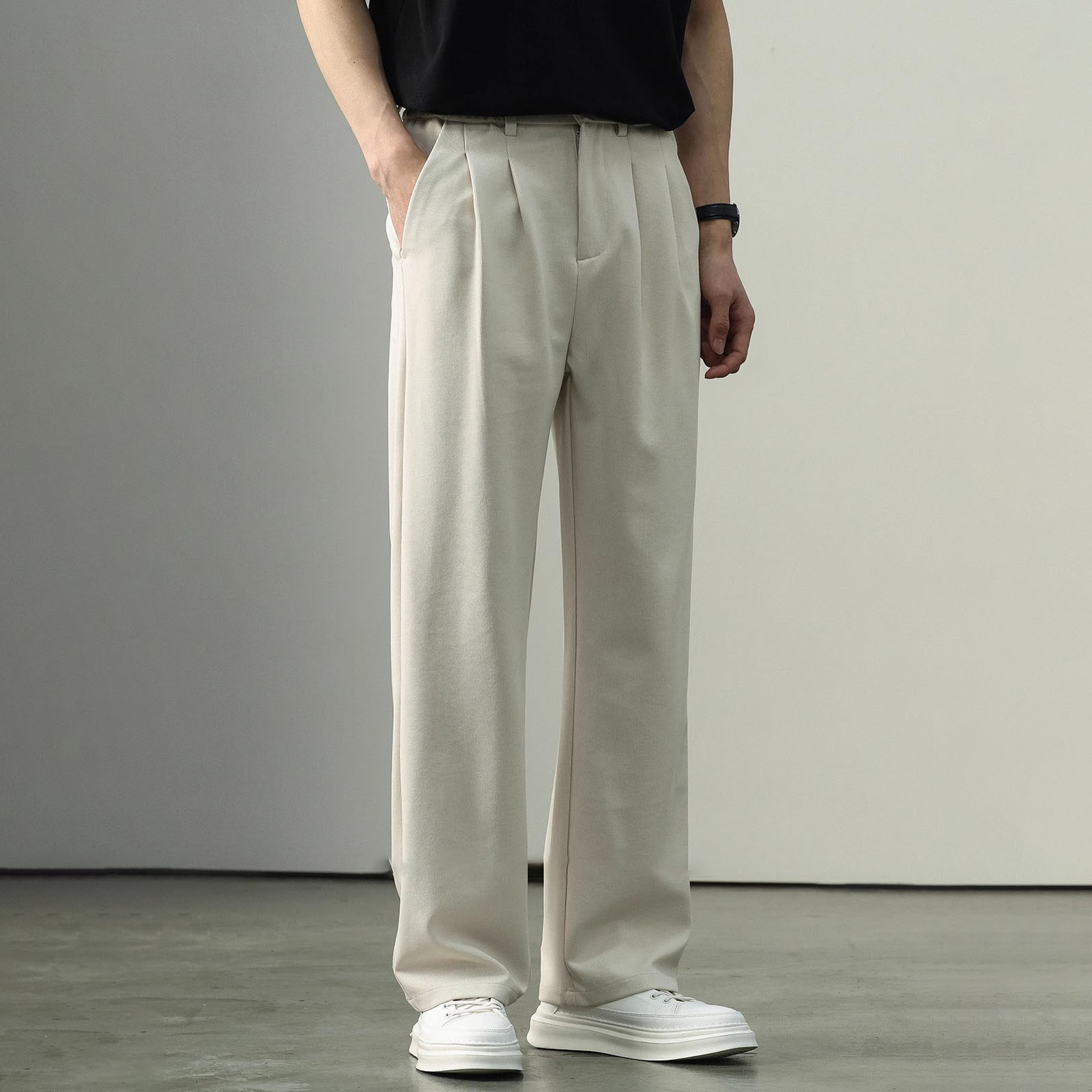 British-style Pinstripe Straight Casual Pants Men's Loose plus size All-match Light Business Commuter Pants