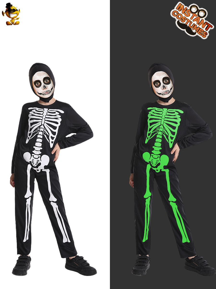 Halloween Esqueleto de los niños fantasma hueso de una pieza traje de rendimiento de los niños fantasma hueso juego de rol rendimiento traje de fiesta