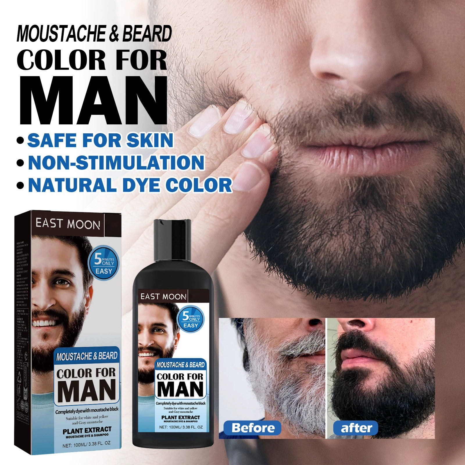 Крем для окрашивания бороды East Moon бережно и не раздражает, легко окрашивает мужскую бороду.