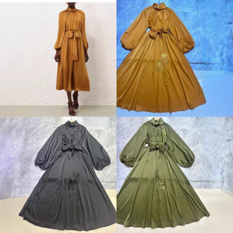 In-Stock New Cross-Border Women's Clothing from Turkey, Solid Color Plus-Size Multi-Color Lantern Sleeve Long Robe Foreign Trade Dress for Women