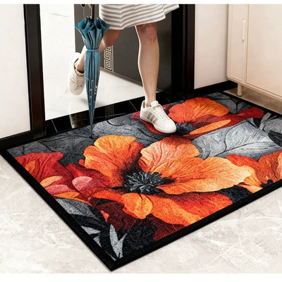Non-Slip Mat, Avtomobil döşəmə paspasları - h-flowers-bloom-and-bring-wealth-6090cm-small-size-black-nitrile-rubber-bottom