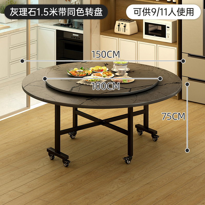 家用折叠桌出租屋折叠餐桌转盘大桌子可折叠圆桌餐椅圆形饭桌批发|undefined