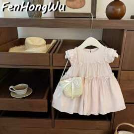 【粉红屋】童装女童夏款飞飞袖蝴蝶结甜美公主裙女宝宝背心裙