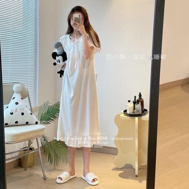 Pijama de verano de mangas cortas cuello de muñeca dulce hadas corte coreana estudiante pijama princesa vestido de viento