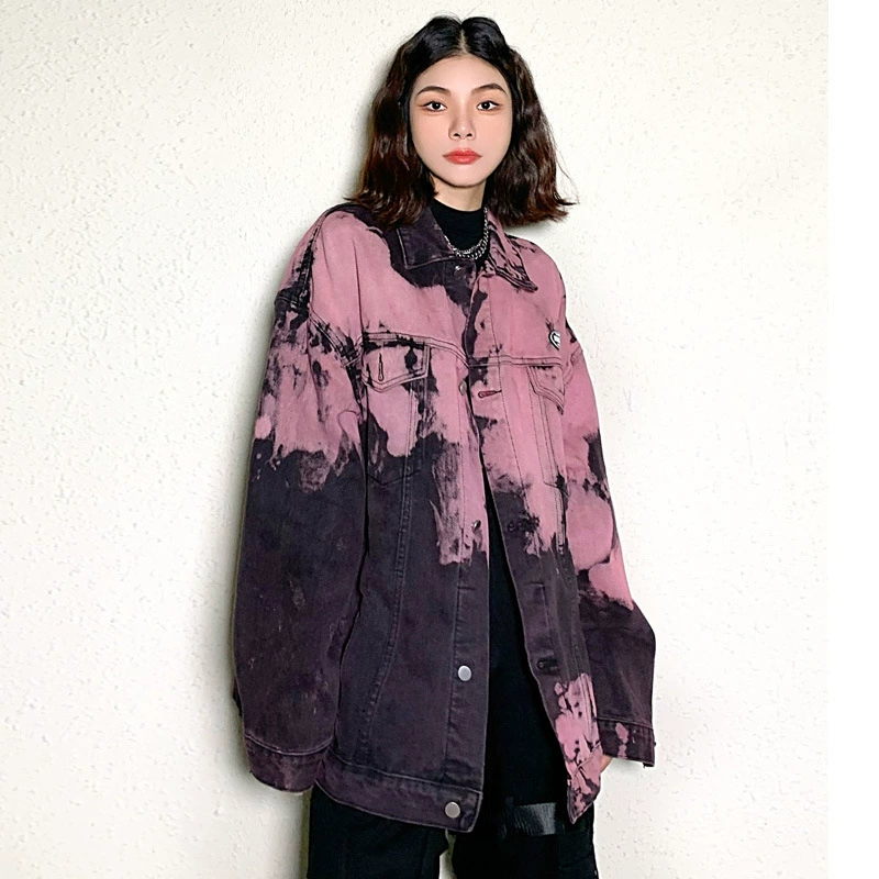Американская ВИНТАЖНАЯ ДЖИНСОВАЯ КУРТКА с принтом тай-Дай, Женская весенне-осенняя рабочая одежда, универсальная свободная повседневная куртка с длинными рукавами, модная BF
