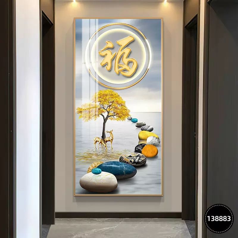 Pintura decorativa de entrada moderna de lujo ligera atmósfera Fu Zi de alta gama mística fondo mural decoración de muros colgantes de pasillo mural image 22