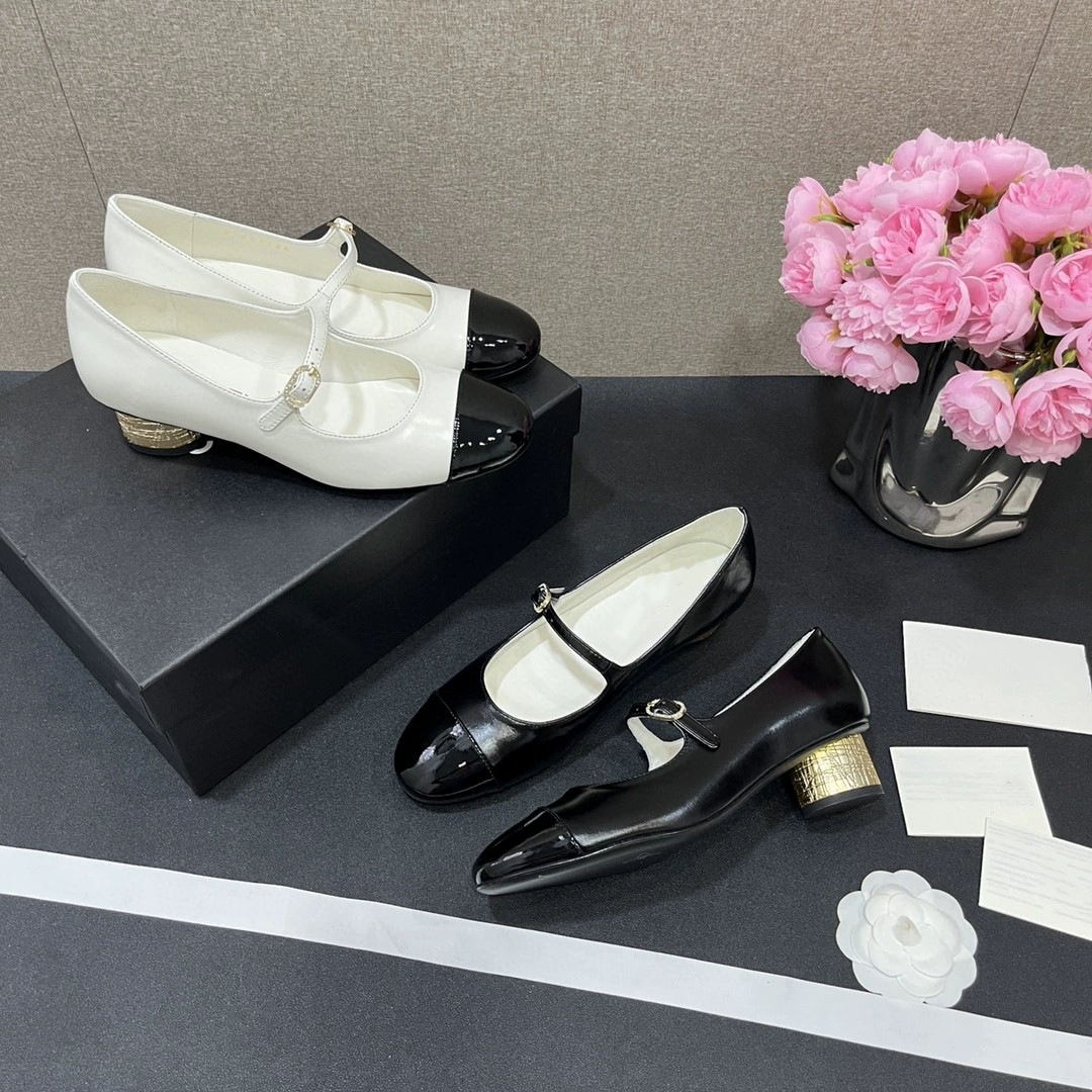 Гао Дин 2025 новая маленькая ароматная круглая головка, легкий рот, металлический низкий каблучек, туфли Мэри Джейн, туфли, маленькие кожаные туфли