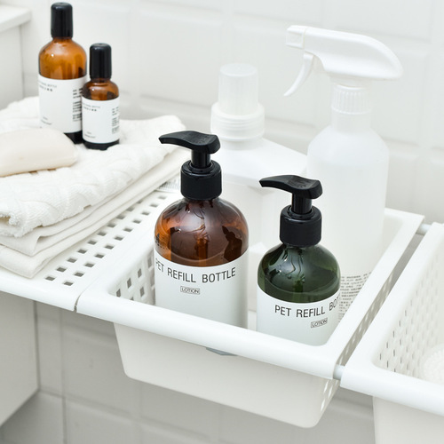 Wholesale Japanese style punch-free multifunctional storage telescopic rod bathroom shower curtain rod curtain rod under sink storage set