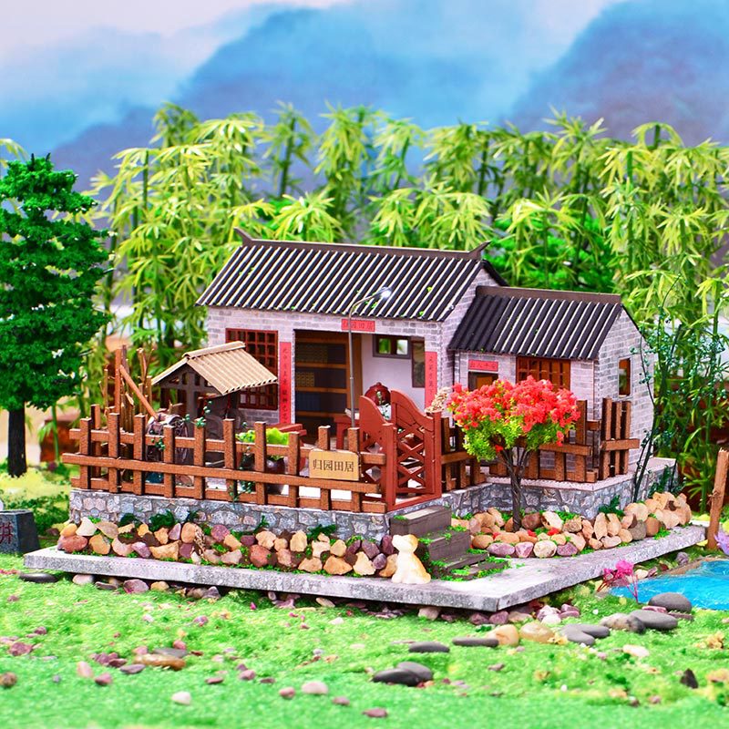 Creative Retro Chinese Country Courtyard DIY House Handmade House National Style Model Creative Ornaments Gift