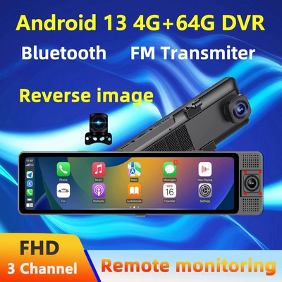 3-Lens Streaming Rearview Mirror Carplay Three-Way Recording High-Definition Night Vision Driving Recorder 4g Remote Monitoring Adas (Driving recorder)