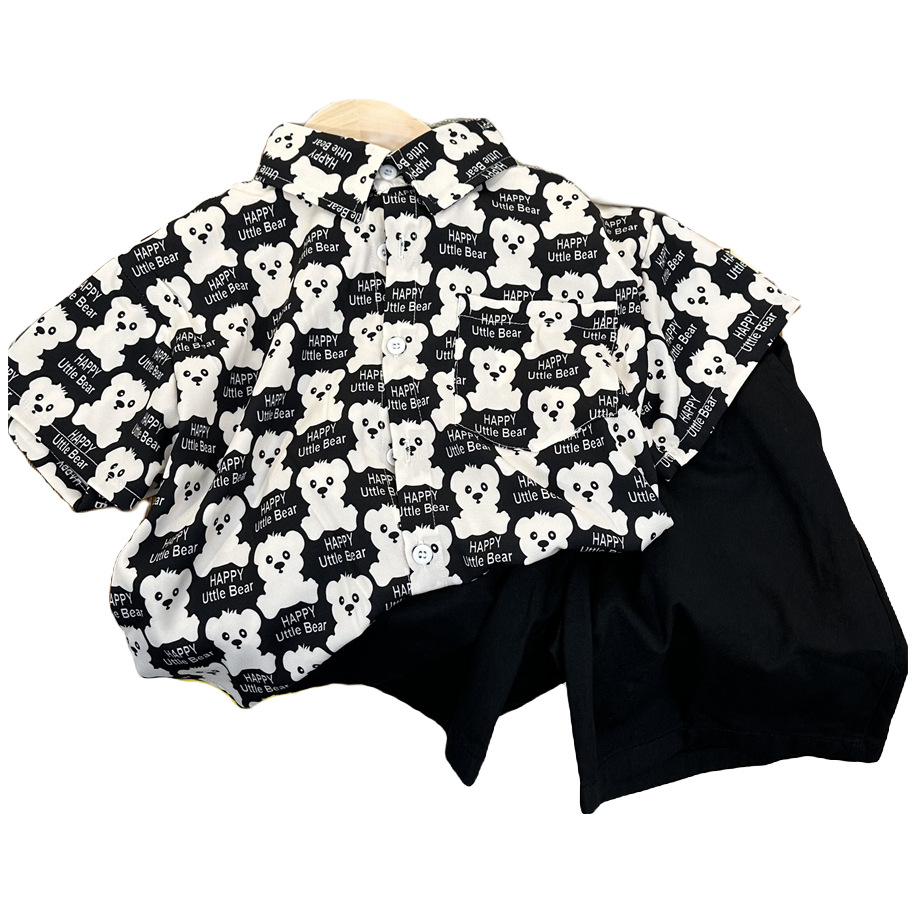 Camisa para niños 2024 verano hombres y mujeres niños feliz oso manga corta aire extranjero bebé flor camisa Joker ropa para niños