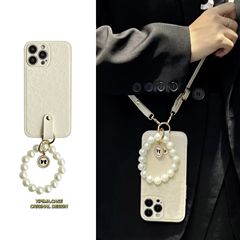 滿屏玫瑰花珍珠手提鏈適用iPhone14蘋果13手機殼12斜挎11女xs女xr