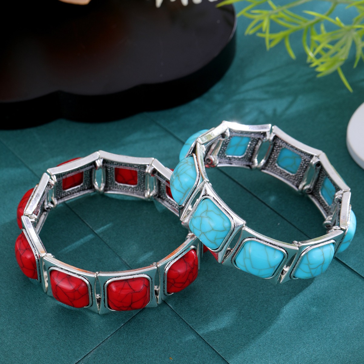 retro turquoise fashionable elastic bracelet natural stone