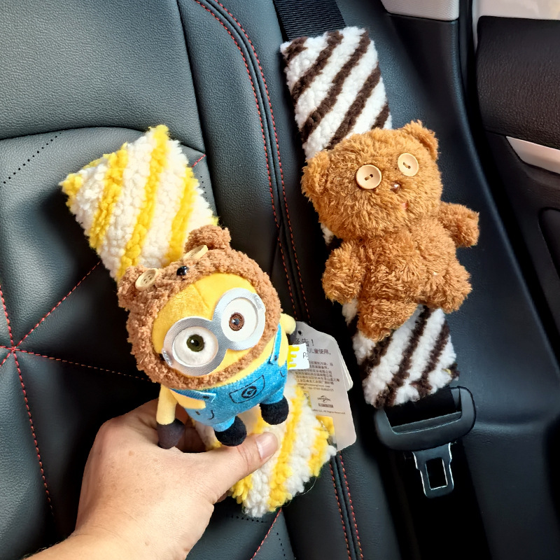 Car Seatbelt Shoulder Pad Minion Plush Toy Car Seatbelt Shoulder Pad Tim Bear Doll New Car Gift