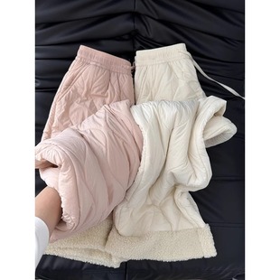 guangzhou thirteen lines of women! Pink Fleece Cotton Pants Women's Autumn and Winter Warm Fleece-Lined Pants Plush Wide-Leg Pants