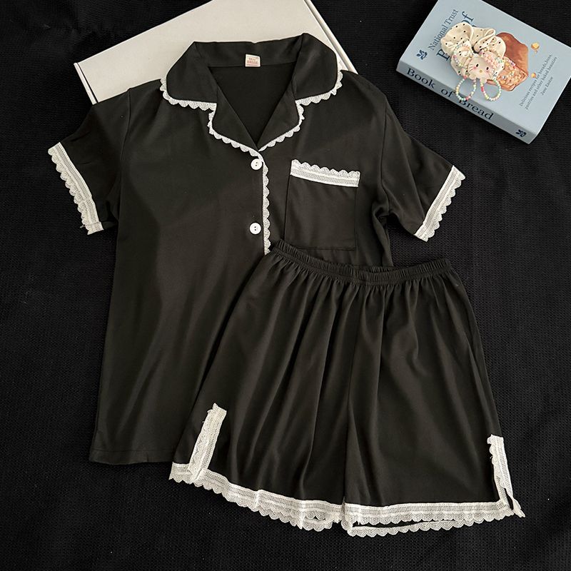 Venta al por mayor transfronteriza de nuevos pantalones cortos de verano de manga corta cardigan pijamas de solapa de imitación para mujer traje simple servicio a domicilio