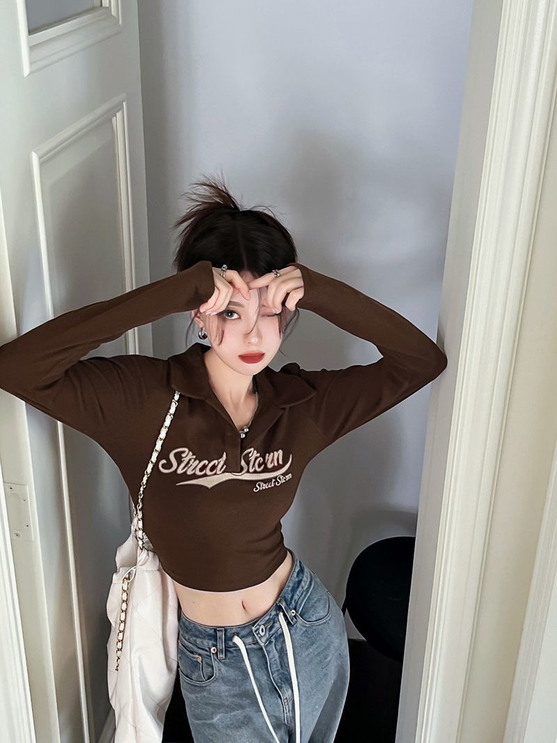 Vintage American Style Hot Girl T-Shirt For Women, Spring And Autumn Long Sleeve Short Jazz Dance Slim Fit Inner Wear_ecoleips.com