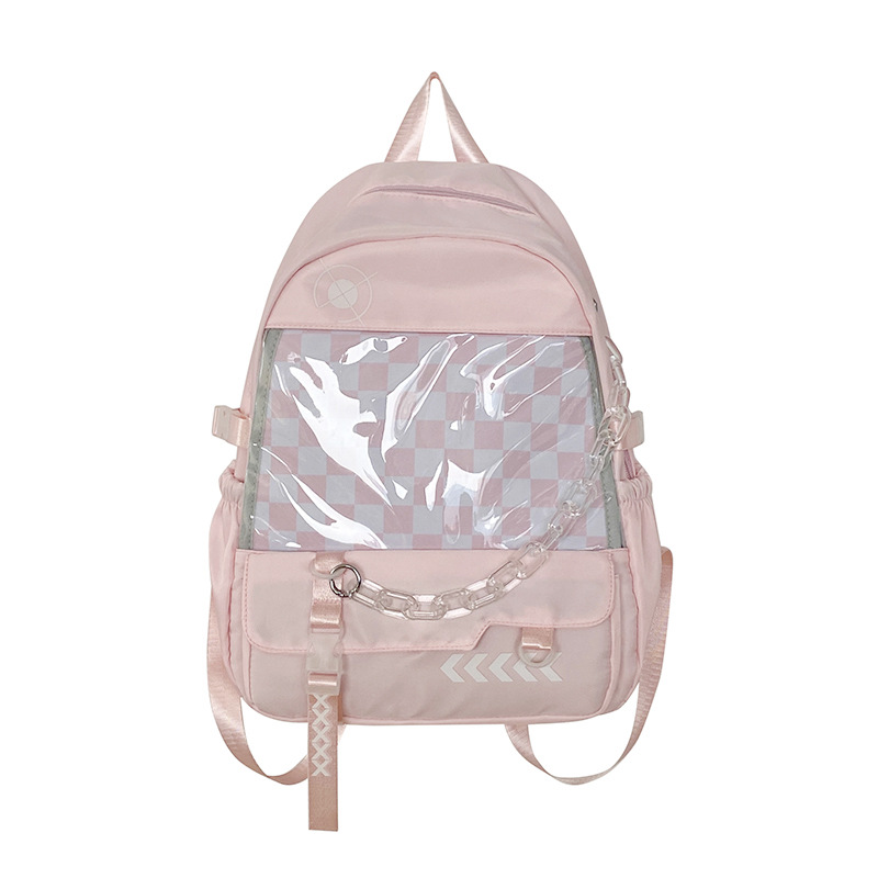 2024 nueva mochila de estilo universitario ventana transparente exterior mochila de estudiantes de escuela secundaria nueva mochila de gran capacidad