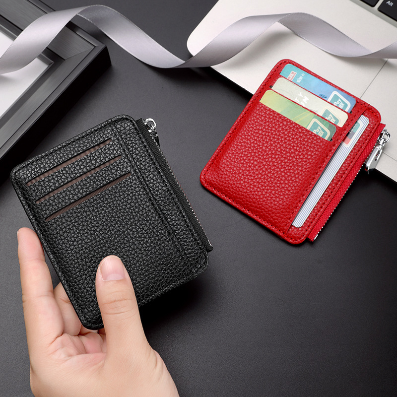 Nuevo bolso de tarjeta de PU con patrón de lichi, estilo explosivo de comercio exterior, funda de tarjeta de licencia de conducir, venta directa de fábrica, cremallera multifuncional, antidesmagnetización