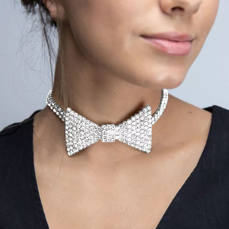 Fashion Inlaid Rhinestone Bow Tie Choker Sexy Cute Necklace Choker display picture 1