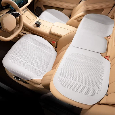 Seat cushion, seat cover – High-End, Ventilated, Cool and Breathable, Summer - off-white-punched-breathable-and-fully-edged-three-piece-set-for-the-entire-car