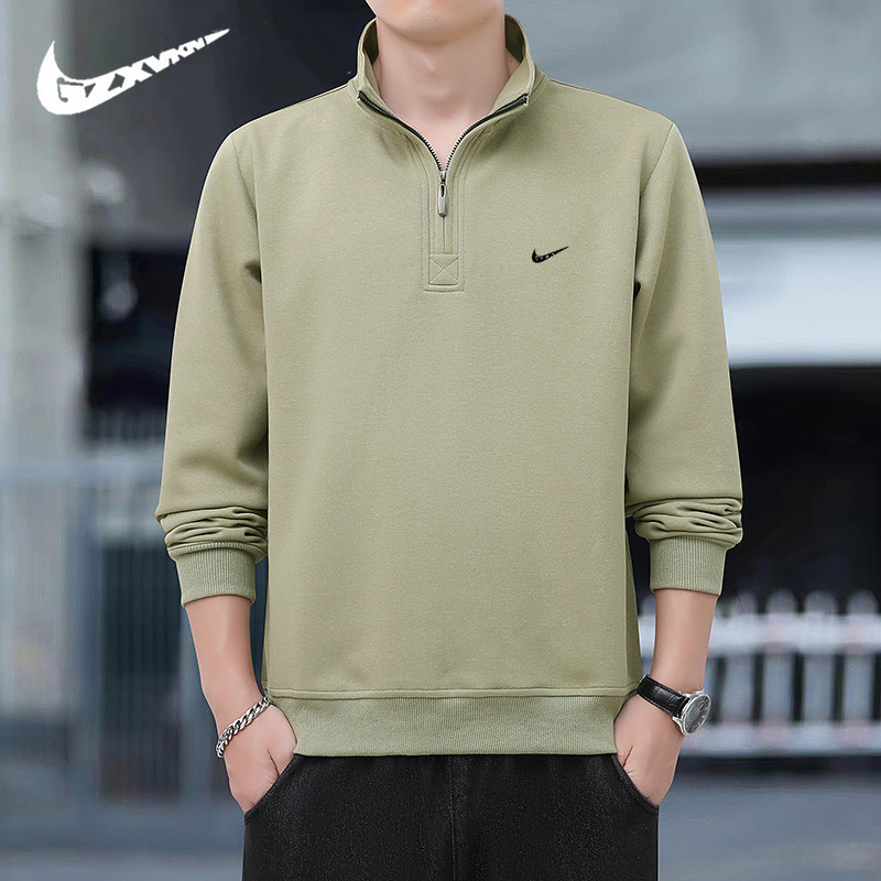 American Style Retro Half Zipper Solid Color Sweater Men's Spring 2025 Loose Trendy Pullover Collar Long Sleeve Base Shirt for Men