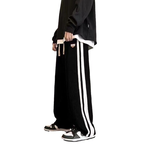 Striped Corduroy Pants for Men—Spring and Autumn Style, American-Style High-Street Sports Trousers—Men's Loose Straight-Leg Casual Pants