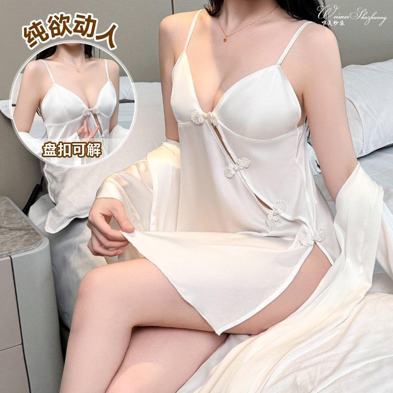 Beautiful Gauze Sexy Intimates, Female Sexy Suspender Nightgown, Retro Buckle Can Be Untieed Front, New Chinoiserie Pure Desire Nightgown
