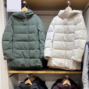 2024 Winter Women's Hooded Seamless Coat Waterproof Mid-Length Laminated Jacket 460921