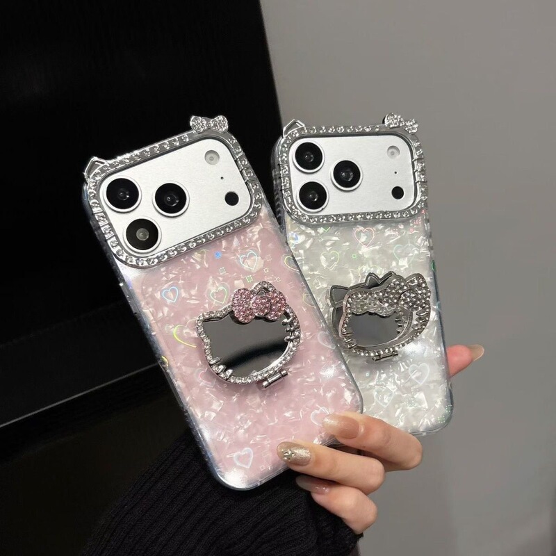 Cat Ears Love Heart Shell Pattern Kt Mirror Suitable for Iphone17Promax Mobile Phone Case Apple 16/15/11 Cat Ears Love Heart Shell Pattern Kt Mirror Suitable for Iphone17Promax Mobile Phone Case Apple 16/15/11