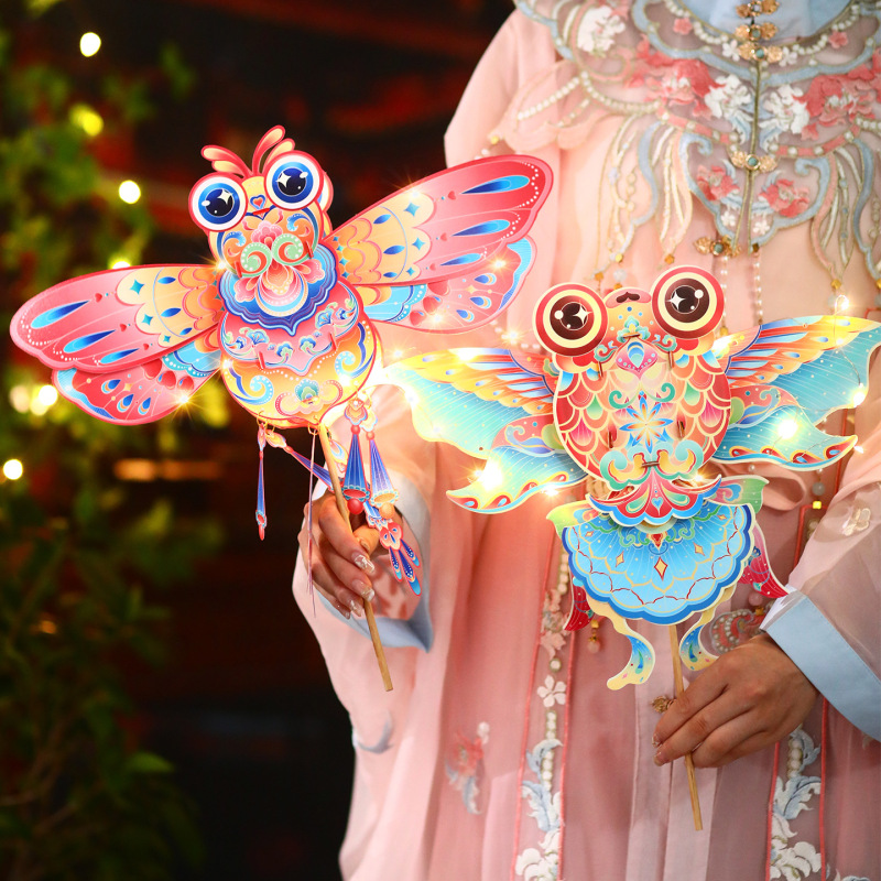 中秋节灯笼 幼儿园亲子手工diy儿童蝴蝶手提发光古风花灯摆摊批发|undefined