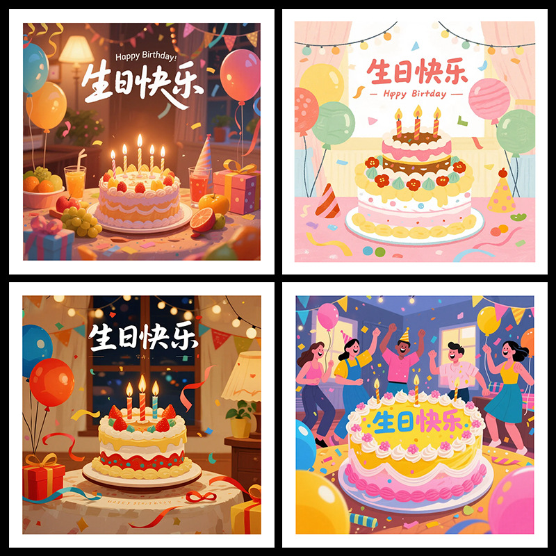 生日快乐非满钻钻石画带框DIY手工制作有意义的粘贴画生日礼物