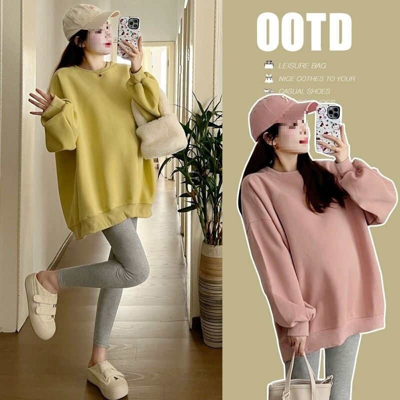 Autumn Tops for Pregnant Women to Cover Buttocks 2025 New Long-Sleeved Loose Clothes Autum Large Size Sweatshirt Suit Autum and Winter