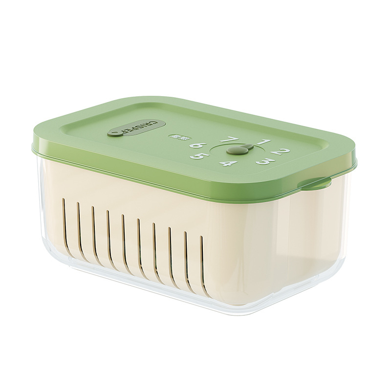 Cronógrafo de cocina Caja de conservación fresca de doble capa Lavabo de verduras Cesta de drenaje Sala de estar doméstica Plato de frutas de plástico Puede salir Caja portátil