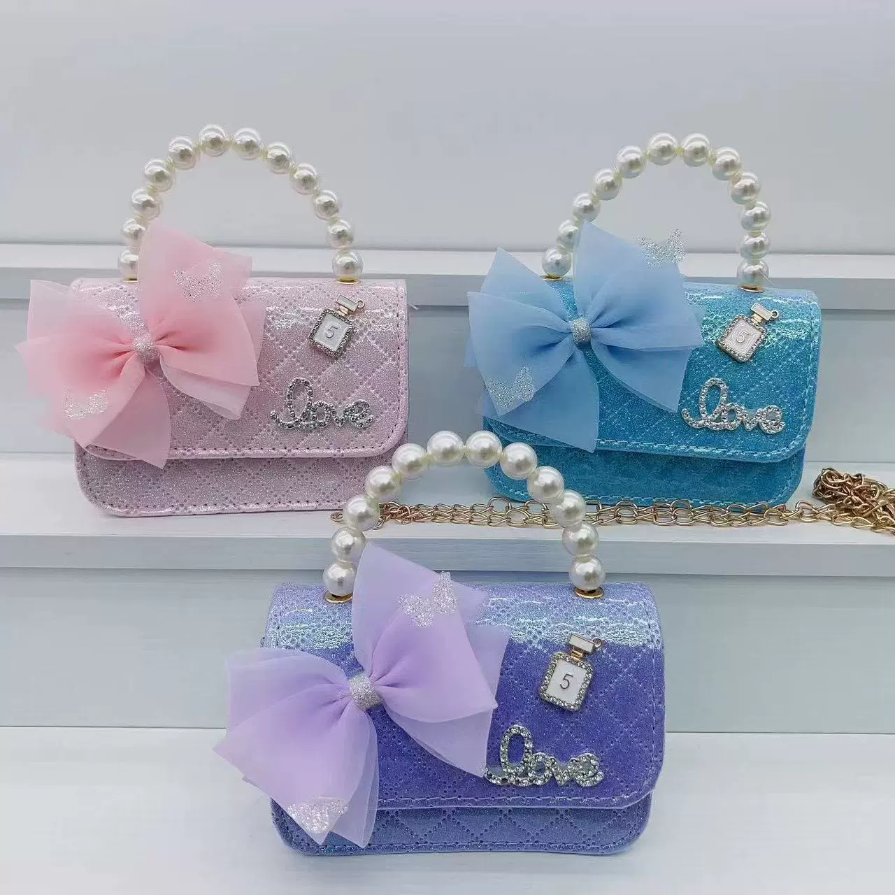 Children's cartoon fashionable children's bag from pearl, trend chain, small bag, Korean style