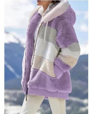 Fashion Color Block Cotton Polyacrylonitrile Fiber Zipper Coat Woolen Coat display picture 5
