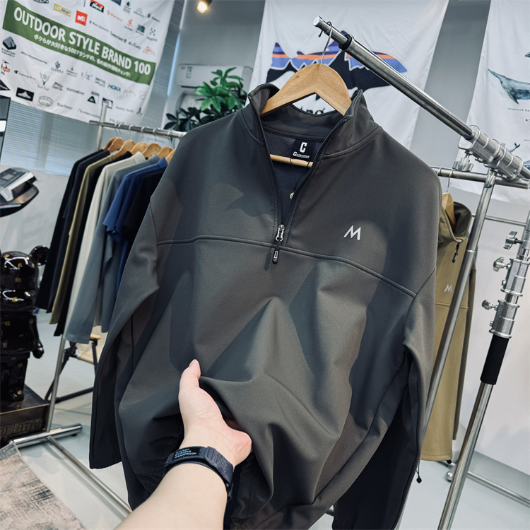 Island Country Single Anti-Scratch, Wear-Resistant and Water-Repellent Outdoor Mountain Style Pullover Half-Zip Fleece Soft Shell Jacket for Men and Women