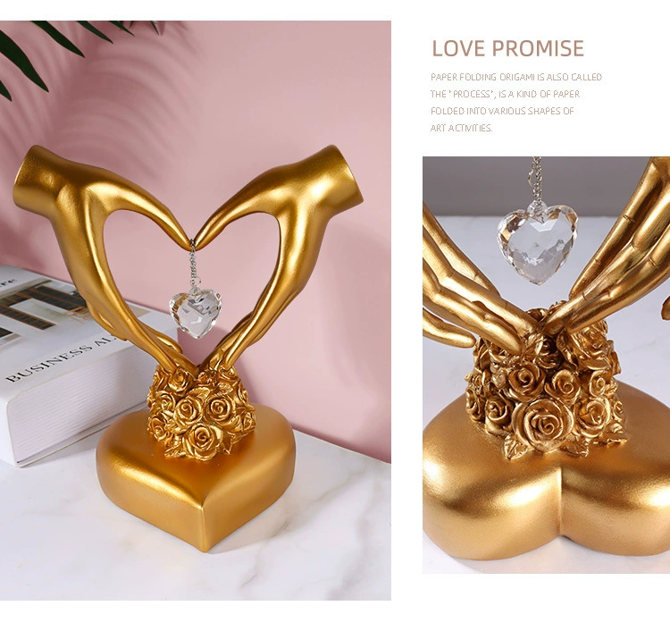 Nordic Style Heart Gesture Sculpture Resin Abstract Hand Love Statue Figurines Wedding Home Living Room Desktop Ornaments