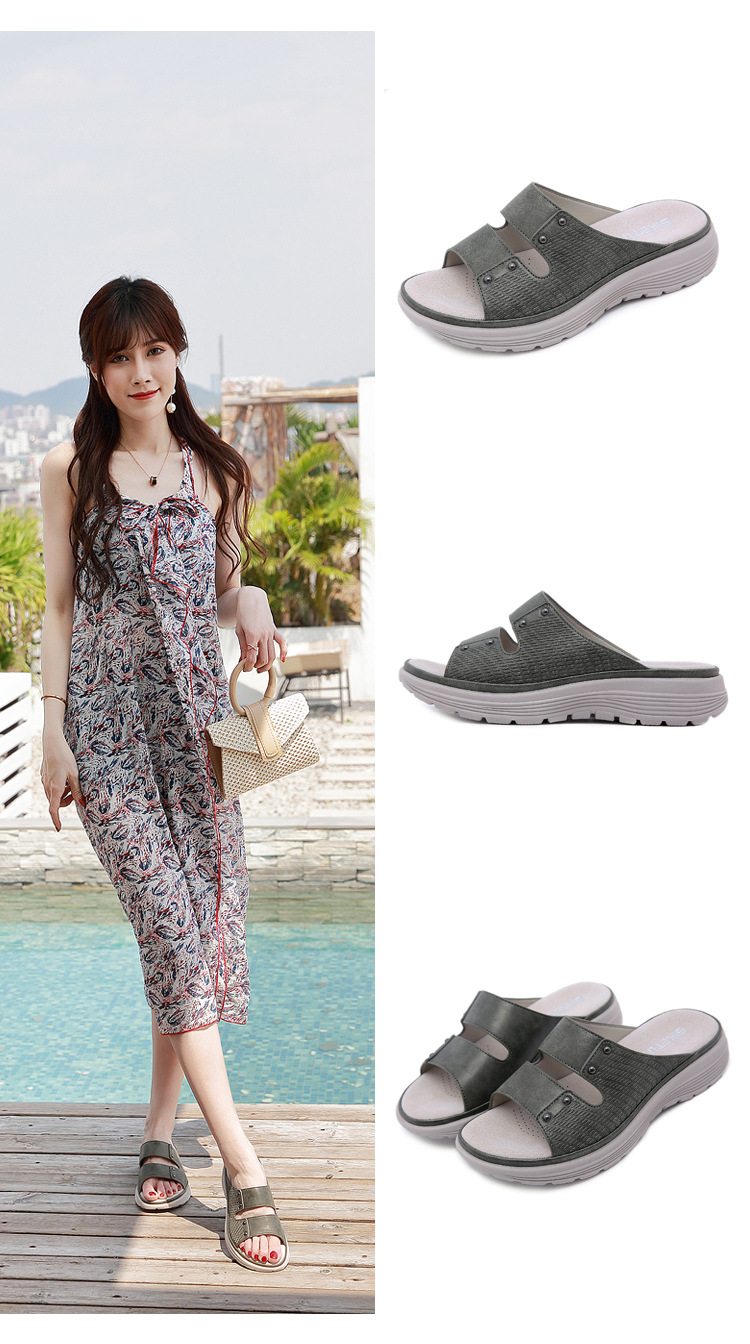 Sandal nữ đế xuồng da thật mùa hè 2026, phong cách thể thao đính đinh, size lớn — Màu xanh lam, Siêu nhẹ/thoải mái/chống trượt/sau khi bán lẻ, Màu xanh lá, Màu mơ chi tiết 12