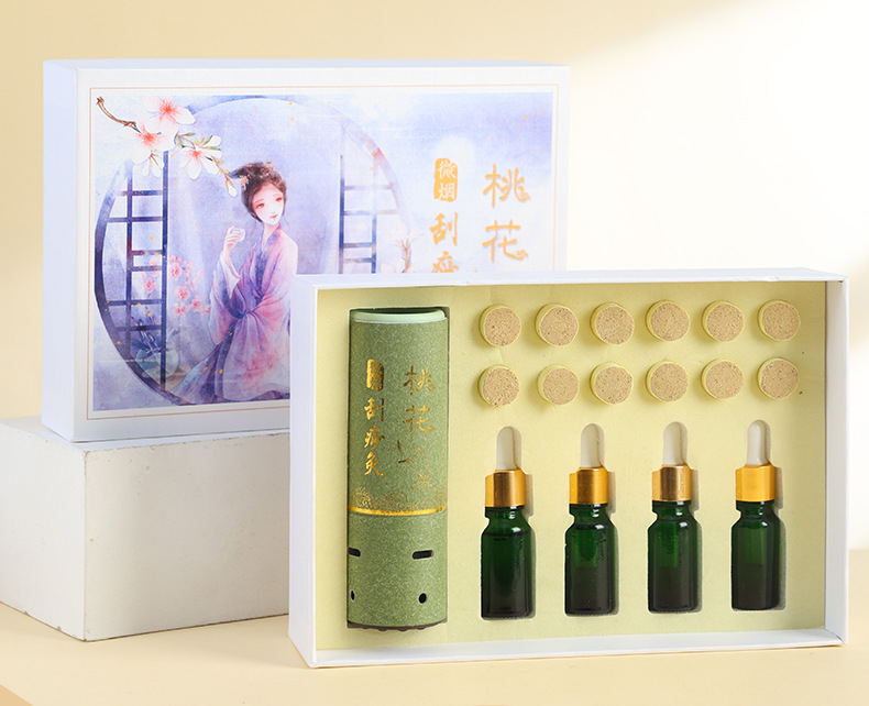 Handheld Moxa Stick Burner Box Portable Moxibustion Tool with Gua Sha Edge and Safflower Moxa Cones in use