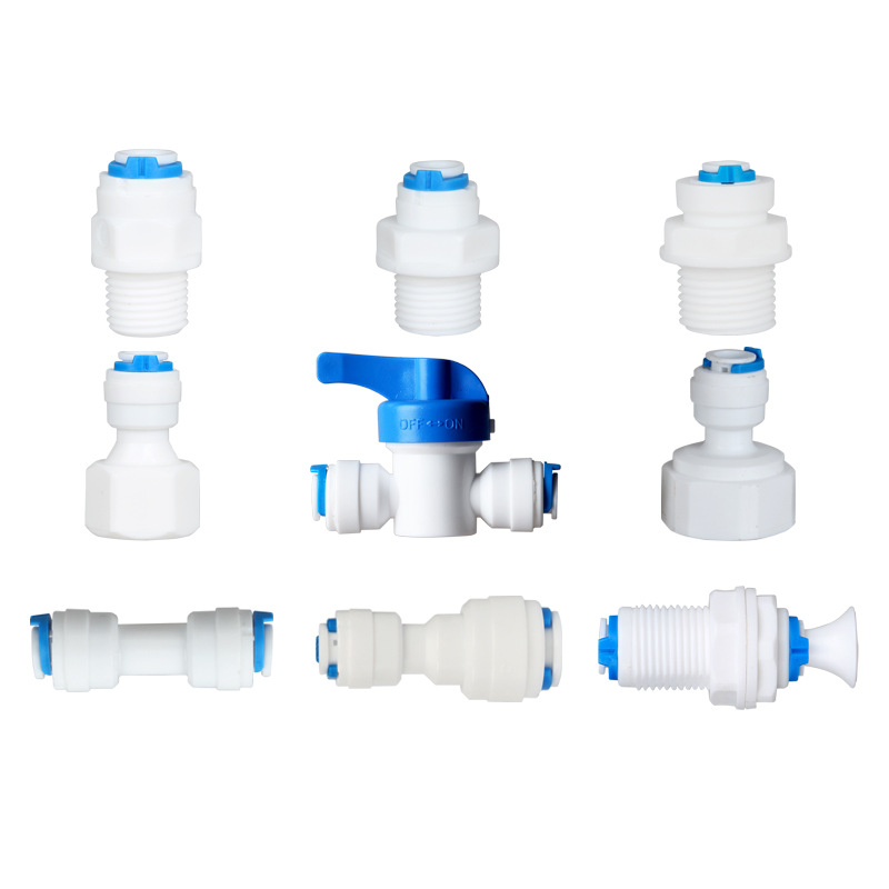 Accesorios de purificador de agua 4 puntos hilo interno cable exterior a su vez 2 puntos 3 puntos conector rápido recto máquina de agua pura PE tubo rosca válvula de bola
