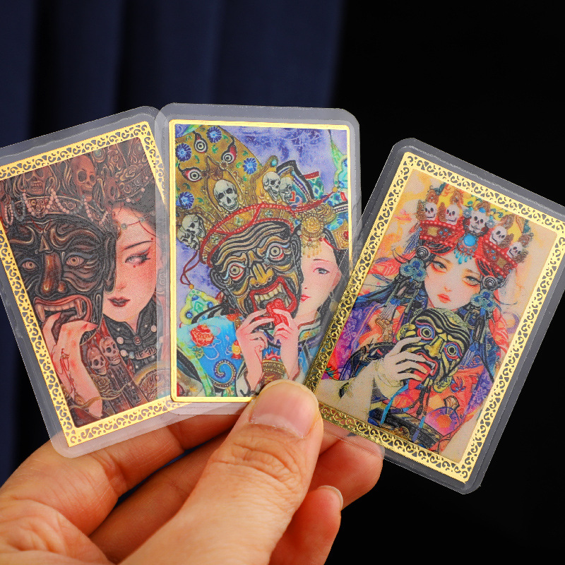 藏式新款扎基彩绘卡女神前世今生半遮面款随身携带招财卡男女可用
