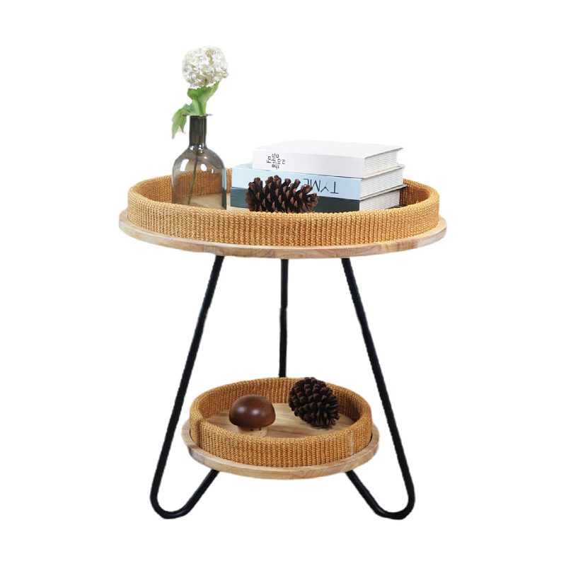 Sala de estar de lujo ligera mesa de té nórdica simple redonda de dos pisos en el lado de varios hoteles de alojamiento residencial al lado del sofá de varias mesas redondas