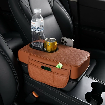 Car Armrest Box Pad Protective: Armrest box - saddle-brown